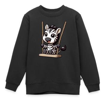 Ein süßes Zebra sitzt auf einer Schaukel - Kinder Premium Organic Sweatshirt - Schwarz - Vorne - AI Model Kid Female (0cm)