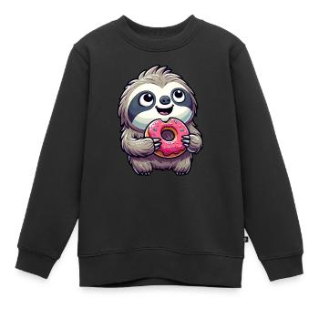 Faultier Süß Donut Gebäck Nachtisch - Kinder Premium Organic Sweatshirt - Schwarz - Vorne - AI Model Kid Female (0cm)