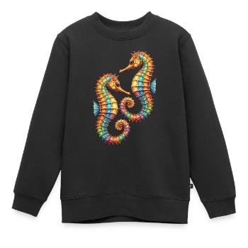 Deux jolis hippocampes décoratifs - Sweat Premium enfant bio - noir - Devant - AI Model Kid Female (0cm)