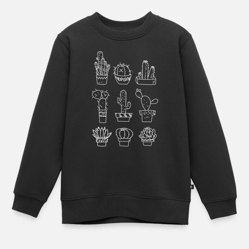 6 cactus blancs différents - Sweat Premium enfant bio - noir
