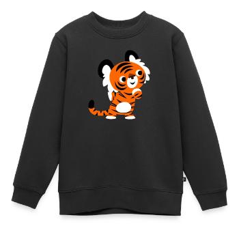 Wissbegieriger Tiger von Cheerful Madness!! - Kinder Premium Organic Sweatshirt - Schwarz - Vorne - AI Model Kid Female (0cm)