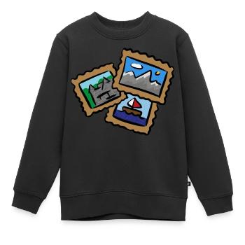 Timbres Voyage Cartes postales Collection de timbres - Sweat Premium enfant bio - noir - Devant - AI Model Kid Female (0cm)