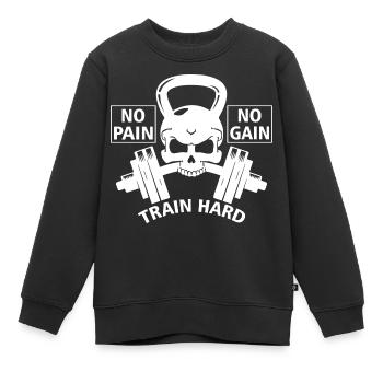 NO PAIN NO GAIN TRAINING HARD - Kinder Premium Organic Sweatshirt - Schwarz - Vorne - AI Model Kid Female (0cm)