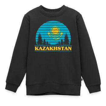 Kazakhstan - Sweat Premium enfant bio - noir - Devant - AI Model Kid Female (0cm)