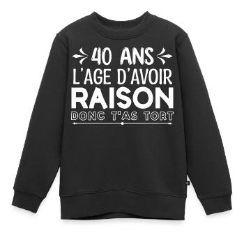 40 ans - cadeau d’anniversaire 40 ans - Sweat Premium enfant bio - noir - Devant - AI Model Kid Female (0cm)