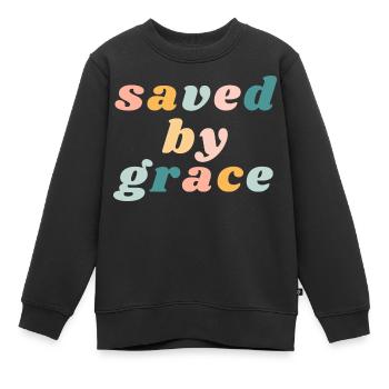 Sauvé par la grâce - Happy Colorful Vibe Christian - Sweat Premium enfant bio - noir - Devant - AI Model Kid Female (0cm)