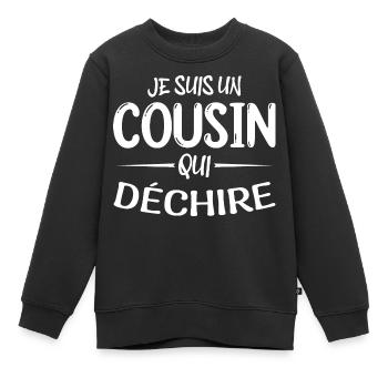 cousin qui déchire cadeau cousin - Sweat Premium enfant bio - noir - Devant - AI Model Kid Female (0cm)