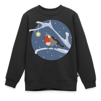 Petit oiseau sur la branche avec de la neige - Sweat Premium enfant bio - noir - Devant - AI Model Kid Female (0cm)