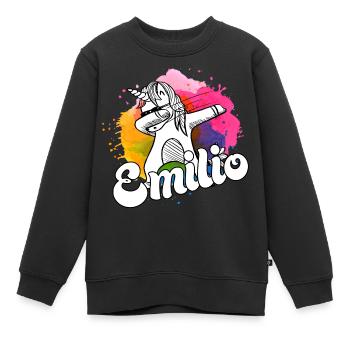 EMILIO - Schöner Jungen Name mit Coolem Einhorn - Kinder Premium Organic Sweatshirt - Schwarz - Vorne - AI Model Kid Female (0cm)