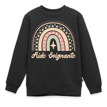 Cadeau Aide Soignante. Boho Rainbow aide soignante - Sweat Premium enfant bio - noir - Devant - AI Model Kid Female (0cm)
