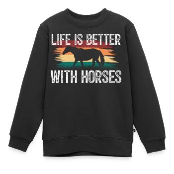 Das Leben ist besser mit Pferden. Pferdeliebhaber. - Kinder Premium Organic Sweatshirt - Schwarz - Vorne - AI Model Kid Female (0cm)