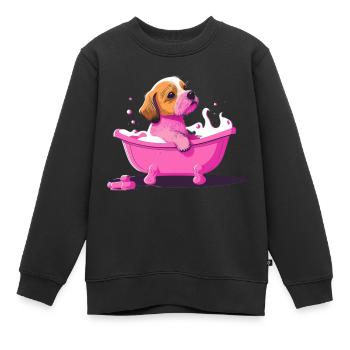 Mignon jeune chien dans la baignoire - Sweat Premium enfant bio - noir - Devant - AI Model Kid Female (0cm)