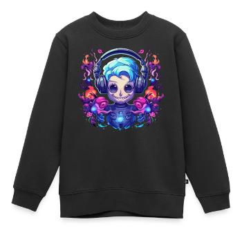 Synthwave Roboter Girl Design - Kinder Premium Organic Sweatshirt - Schwarz - Vorne - AI Model Kid Female (0cm)