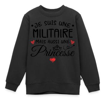 Je Suis Une Militaire, Mais Aussi Une Princesse - Sweat Premium enfant bio - noir - Devant - AI Model Kid Female (0cm)