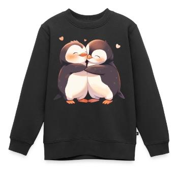 Pingouin Coeur Amour Mignon Câlin Pingouin Amour - Sweat Premium enfant bio - noir - Devant - AI Model Kid Female (0cm)