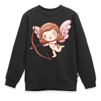 Ange arc et flèche Cupidon Saint-Valentin - Sweat Premium enfant bio - noir - Devant - AI Model Kid Female (0cm)