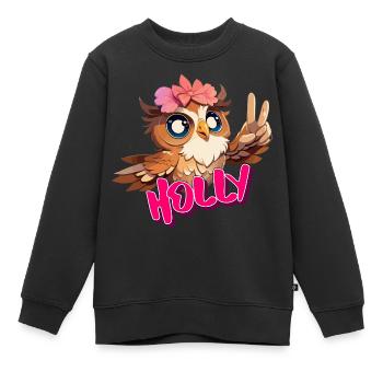HOLLY - Schöner Mädchen Name mit süßer EULE - Kinder Premium Organic Sweatshirt - Schwarz - Vorne - AI Model Kid Female (0cm)