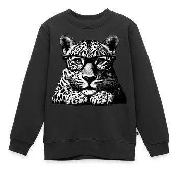 Leopard Brille Optiker Brillenträger Lustig Wild - Kinder Premium Organic Sweatshirt - Schwarz - Vorne - AI Model Kid Female (0cm)