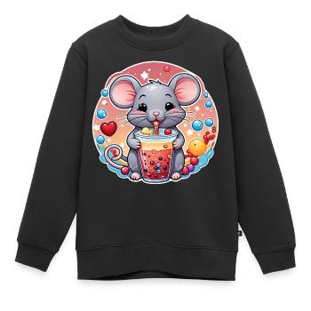 Petite souris mignonne avec rafraîchissement et paille - Sweat Premium enfant bio - noir - Devant - AI Model Kid Female (0cm)