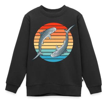 Requin tigre Coucher de soleil rétro - Sweat Premium enfant bio - noir - Devant - AI Model Kid Female (0cm)