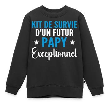 Kit De Survie Futur Papy Cadeau personnalisé - Sweat Premium enfant bio - noir - Devant - AI Model Kid Female (0cm)