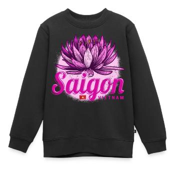 Saigon Ho Chi Minh-Ville HCMC Vietnam Retro Lotus - Sweat Premium enfant bio - noir - Devant - AI Model Kid Female (0cm)