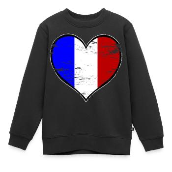 Frankreich Herzflagge used - Kinder Premium Organic Sweatshirt - Schwarz - Vorne - AI Model Kid Female (0cm)