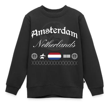 Amsterdam Niederlande Streetwear Reise Souvenir - Kinder Premium Organic Sweatshirt - Schwarz - Vorne - AI Model Kid Female (0cm)