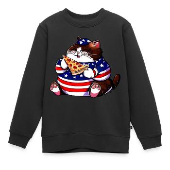 Fette Amerikanische Pizza Katze - Kinder Premium Organic Sweatshirt - Schwarz - Vorne - AI Model Kid Female (0cm)