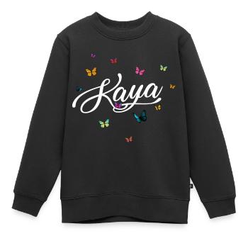 KAYA - Girl's name with colorful butterflies - Kids Premium Organic Sweatshirt - black - Front - AI Model Kid Female (0cm)
