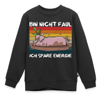 Je ne suis pas paresseux, j’économise de l’énergie, cochon ventru - Sweat Premium enfant bio - noir - Devant - AI Model Kid Female (0cm)