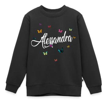 ALESSANDRA - Girl's Name & Colorful Butterflies - Kids Premium Organic Sweatshirt - black - Front - AI Model Kid Female (0cm)