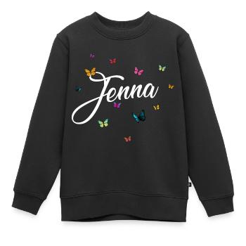 JENNA - Nom de fille avec des papillons colorés - Sweat Premium enfant bio - noir - Devant - AI Model Kid Female (0cm)