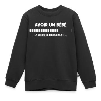 Avoir un Bébé en Cours de Chargement - Sweat Premium enfant bio - noir - Devant - AI Model Kid Female (0cm)