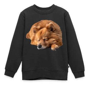 Spitz finlandais - Sweat Premium enfant bio - noir - Devant - AI Model Kid Female (0cm)