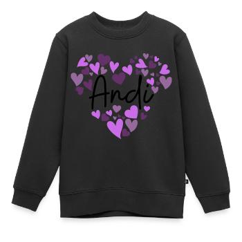 Ich liebe Andi Herzen in Lila - Kinder Premium Organic Sweatshirt - Schwarz - Vorne - AI Model Kid Female (0cm)