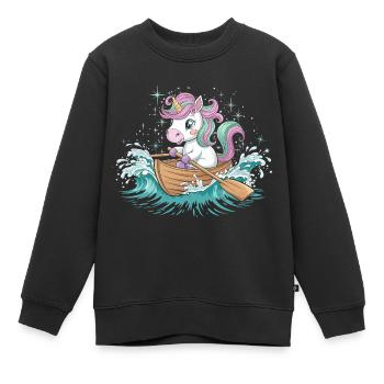 Ein Einhorn-Paddelboot - Kinder Premium Organic Sweatshirt - Schwarz - Vorne - AI Model Kid Female (0cm)