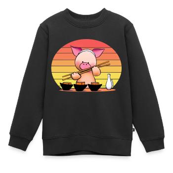 Schwein versucht Sushi mit Stäbchen - Kinder Premium Organic Sweatshirt - Schwarz - Vorne - AI Model Kid Female (0cm)