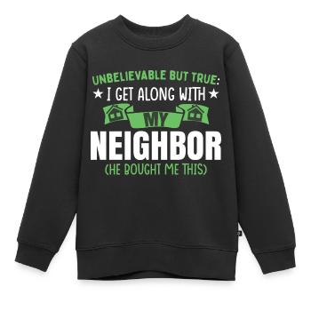 Drôle de voisin Quartier de cadeaux - Sweat Premium enfant bio - noir - Devant - AI Model Kid Female (0cm)