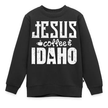 Jesus Kaffee und Idaho - Kinder Premium Organic Sweatshirt - Schwarz - Vorne - AI Model Kid Female (0cm)