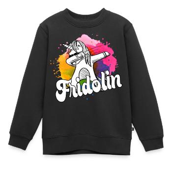 FRIDOLIN - Schöner Jungen Name mit Coolem Einhorn - Kinder Premium Organic Sweatshirt - Schwarz - Vorne - AI Model Kid Female (0cm)