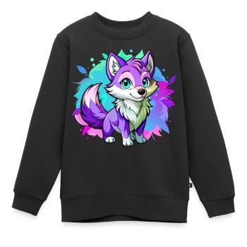 Bébé loup violet - Sweat Premium enfant bio - noir - Devant - AI Model Kid Female (0cm)