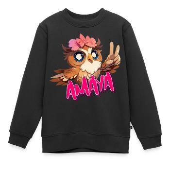 AMAYA - Schöner Mädchen Name mit süßer EULE - Kinder Premium Organic Sweatshirt - Schwarz - Vorne - AI Model Kid Female (0cm)