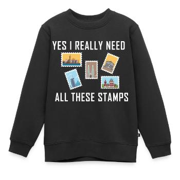 Collectionner les timbres - Sweat Premium enfant bio - noir - Devant - AI Model Kid Female (0cm)