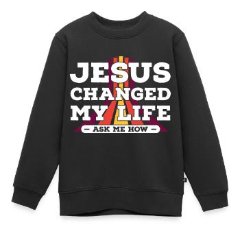 Jesus hat mein Leben verändert, frag mich wie bei Vintage - Kinder Premium Organic Sweatshirt - Schwarz - Vorne - AI Model Kid Female (0cm)