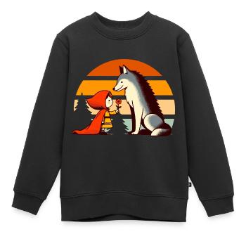 Conte de fées Le Petit Chaperon Rouge et la Forêt des Loup Mignon - Sweat Premium enfant bio - noir - Devant - AI Model Kid Female (0cm)