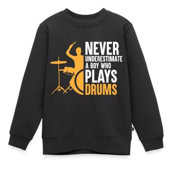 Unterschätze niemals einen Jungen, der Schlagzeug spielt Schlagzeug - Kinder Premium Organic Sweatshirt - Schwarz - Vorne - AI Model Kid Female (0cm)