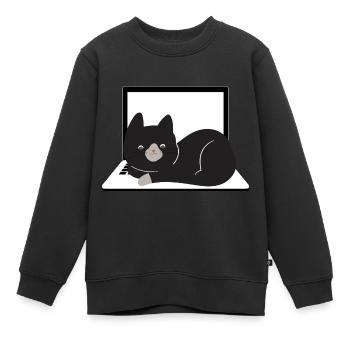 Chat mignon assis sur un ordinateur portable - Sweat Premium enfant bio - noir - Devant - AI Model Kid Female (0cm)