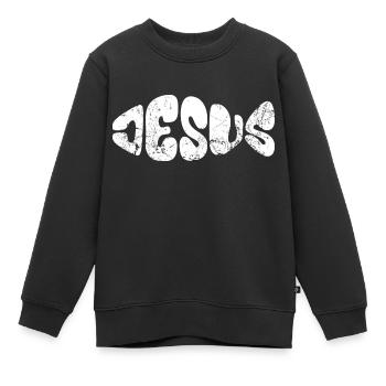 Jesus - Fisch - Liebe - Gläubige - Geschenk - Kinder Premium Organic Sweatshirt - Schwarz - Vorne - AI Model Kid Female (0cm)