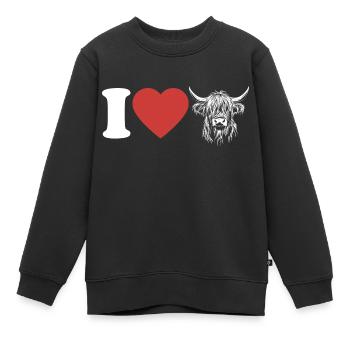 I Love Highland Cattle - Herz - Kuh - Rinderzucht - Kinder Premium Organic Sweatshirt - Schwarz - Vorne - AI Model Kid Female (0cm)